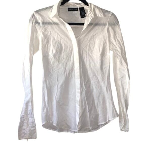 DKNY Jeans Womens White Long Sleeve Button-Up Shirt Size 2 - Picture 1 of 7